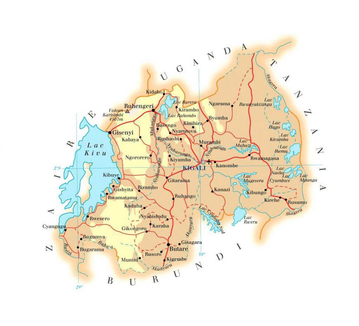 Karte von Ruanda Straße