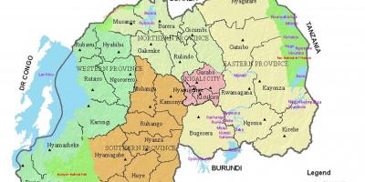 Karte von Ruanda mit der Distrikte und Sektoren